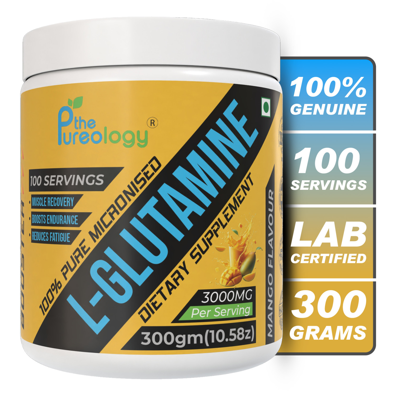 thepureology 100% Pure For Muscle Recovery Glutamine (300 g, Mango)