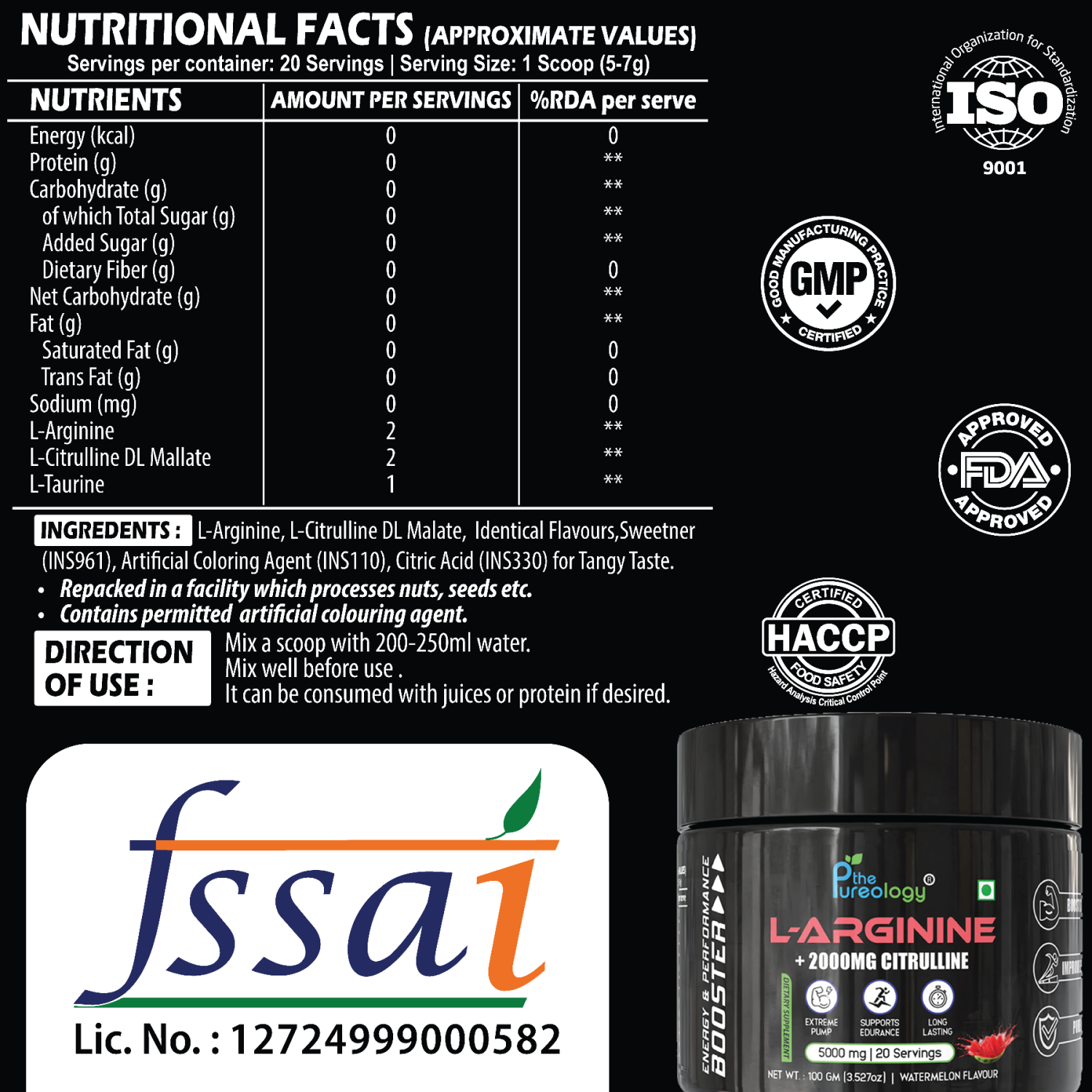 L-Arginine + 2000 MG Citrulline ( Watermelon, 100gm) L-Arginine + 2000 MG Citrulline ( Watermelon, 100gm)