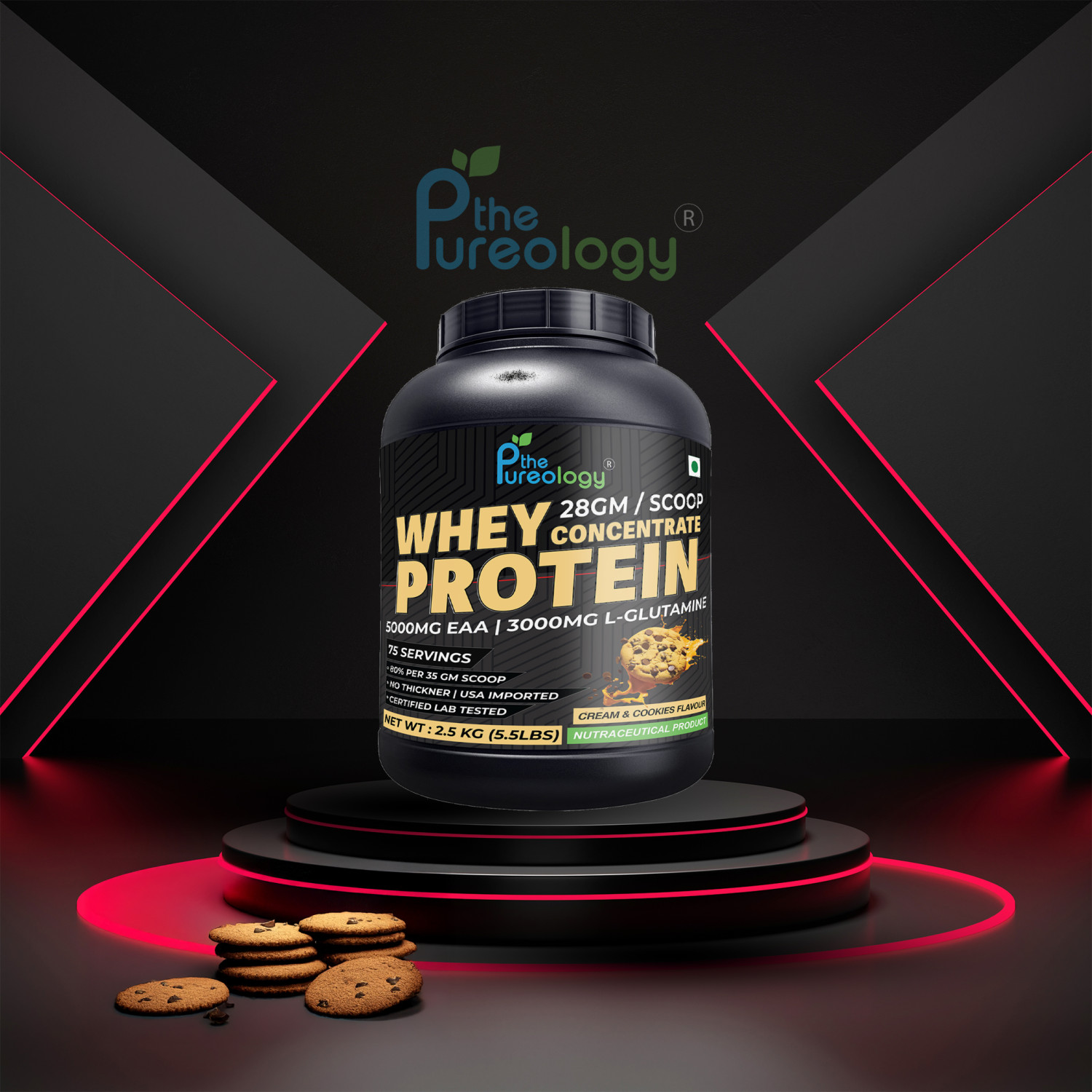 Whey Concentrate Protien | 5000mg EAA | 3000mg L-Glutamine Whey Protein  (2.5 kg, Cream and Cookies)  Whey Concentrate Protien | 5000mg EAA | 3000mg L-Glutamine Whey Protein  (2.5 kg, Cream and Cookies)