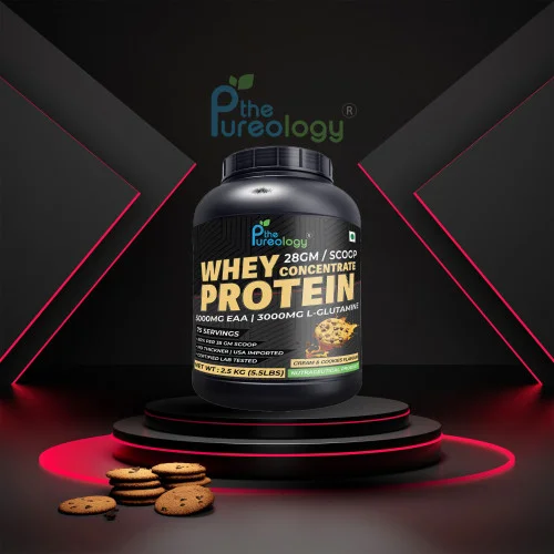  Whey Concentrate Protien | 5000mg EAA | 3000mg L-Glutamine Whey Protein  (2.5 kg, Cream and Cookies)