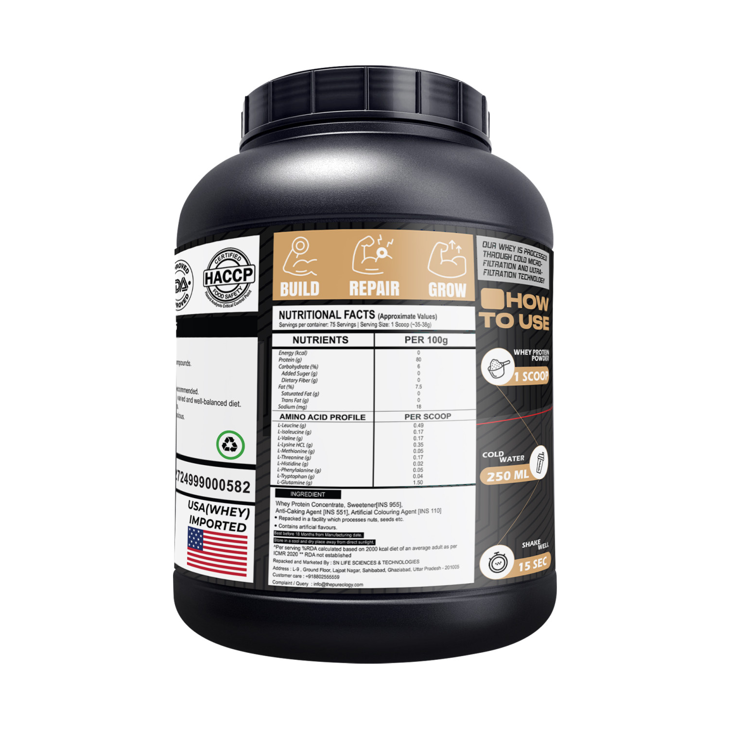 Whey Concentrate Protien | 5000mg EAA | 3000mg L-Glutamine Whey Protein  (2.5 kg, Cream and Cookies)  Whey Concentrate Protien | 5000mg EAA | 3000mg L-Glutamine Whey Protein  (2.5 kg, Cream and Cookies)