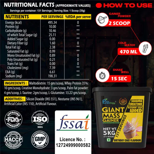 thepureology Giant Mass Gainer Weight Gainers/Mass Gainers  (5 kg, Birthday Cake)