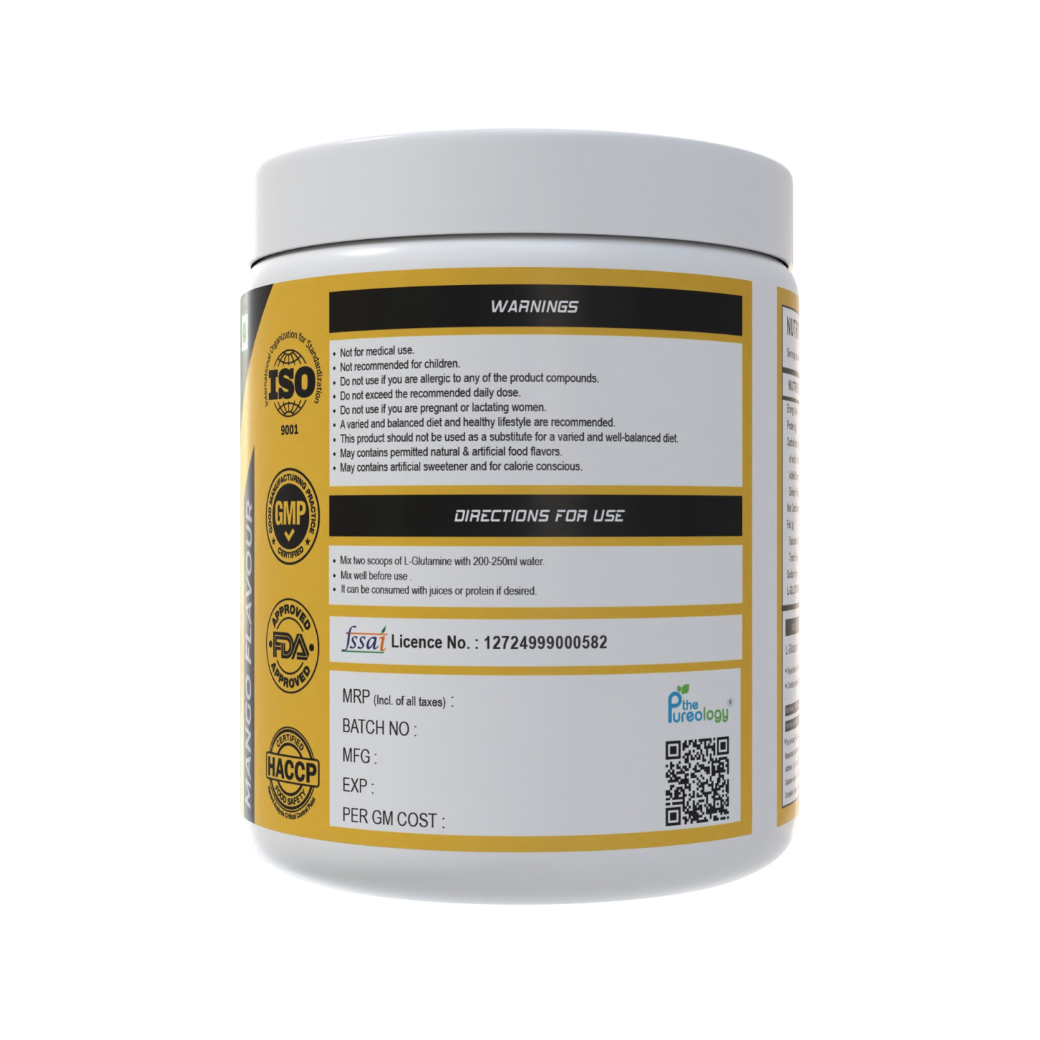 thepureology 100% Pure For Muscle Recovery Glutamine (300 g, Mango) thepureology 100% Pure For Muscle Recovery Glutamine (300 g, Mango)