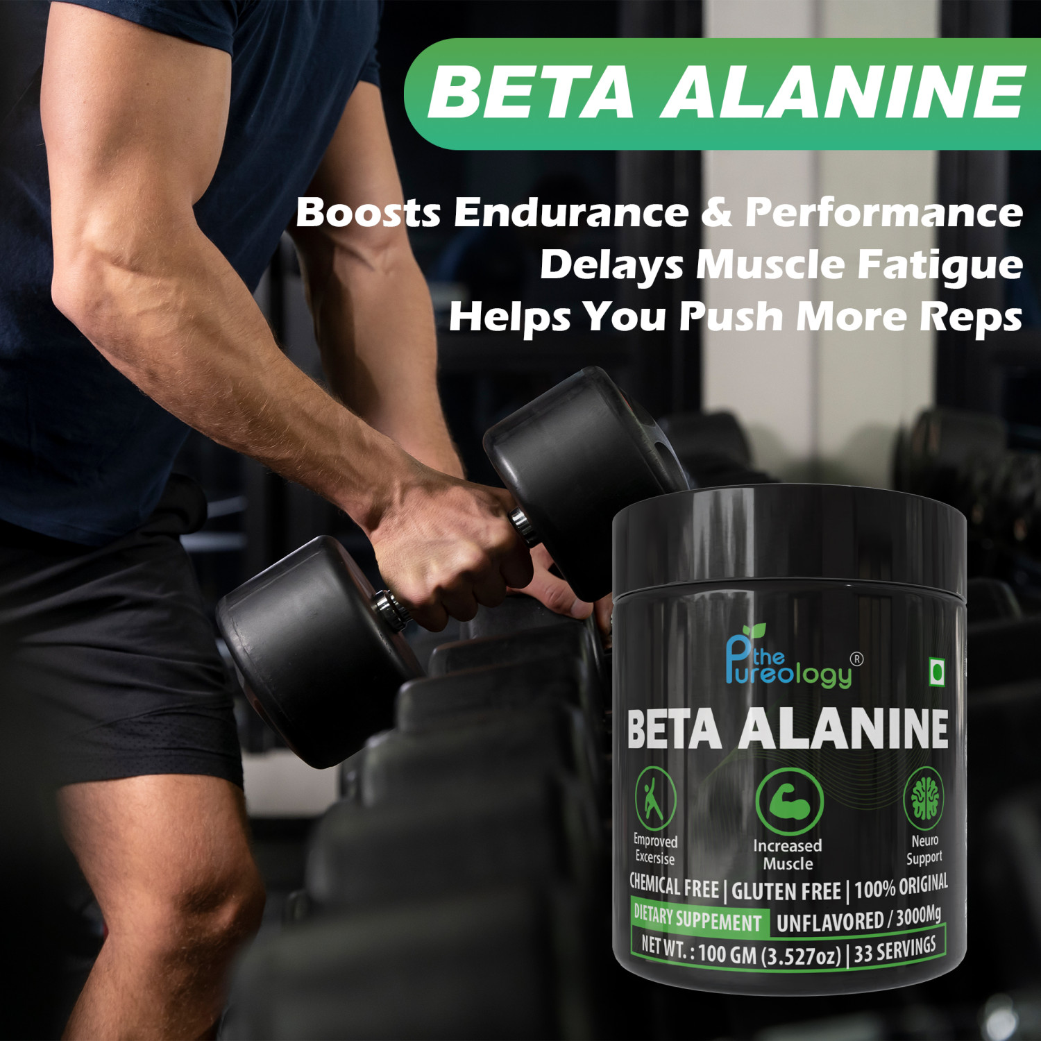 thepureology Beta Alanine Unflavoured Supplement, 5000mg, 20 Servings, 100g thepureology Beta Alanine Unflavoured Supplement, 5000mg, 20 Servings, 100g