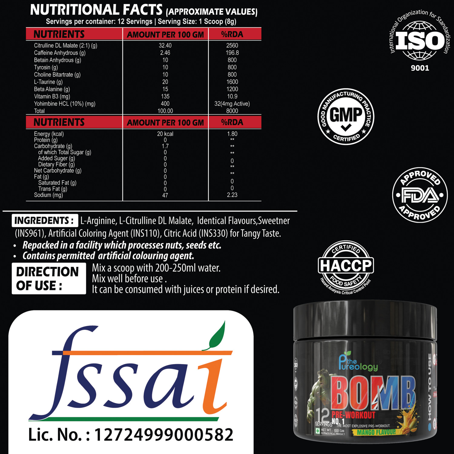 thepureology BOMB Pre Workout Pre Workout  (100 g, Mango)