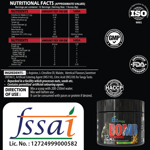 thepureology BOMB Pre Workout Pre Workout  (100 g, Mango)