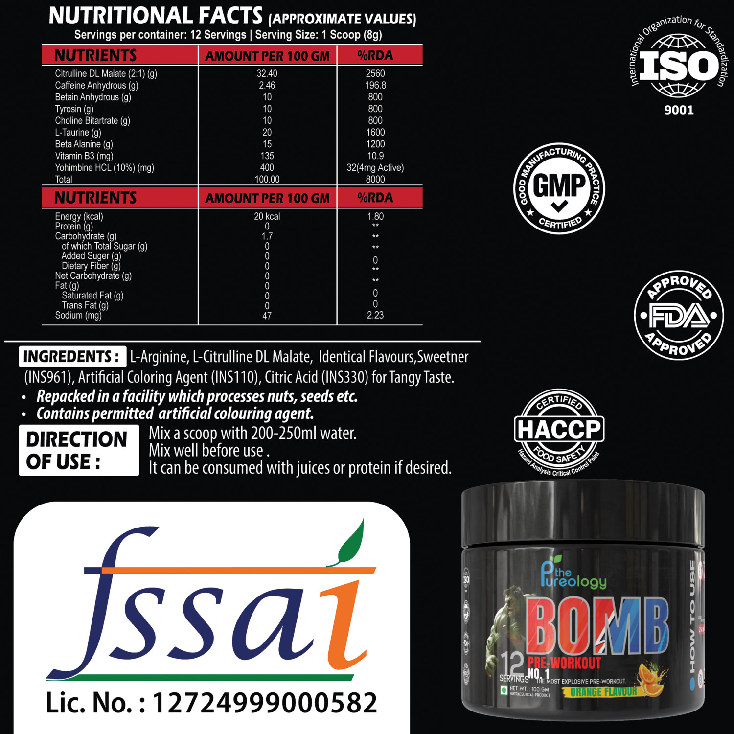 thepureology BOMB Pre Workout Pre Workout  (100 g, Orange)