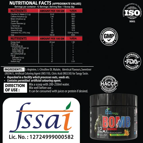 thepureology BOMB Pre Workout Pre Workout  (100 g, Orange)