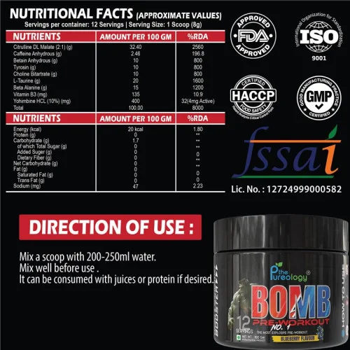 thepureology BOMB Pre Workout Pre Workout  (100 g, Blueberry)