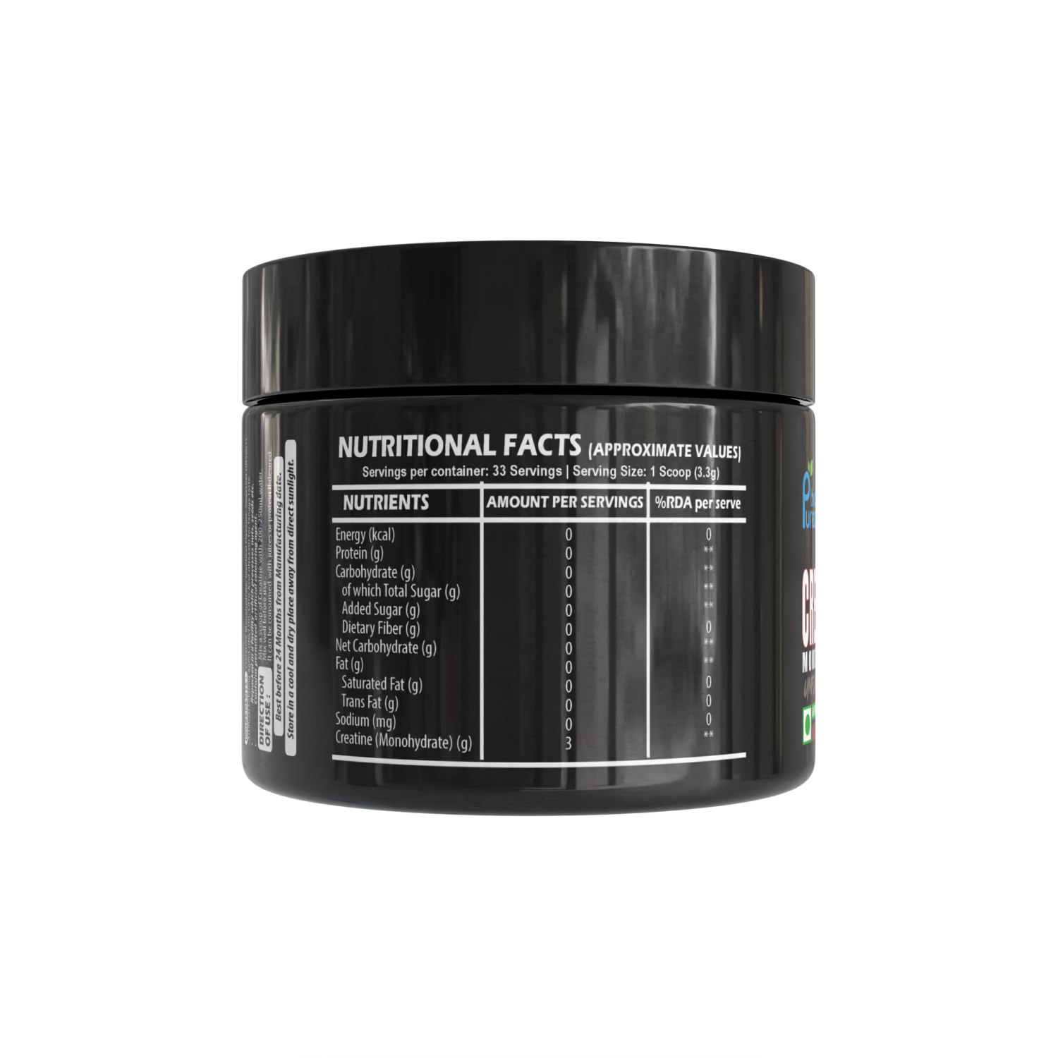 thePureology Creatine Monohydrate Supplement, Micronised, Unflavour, 5000 Mg, 33Servings