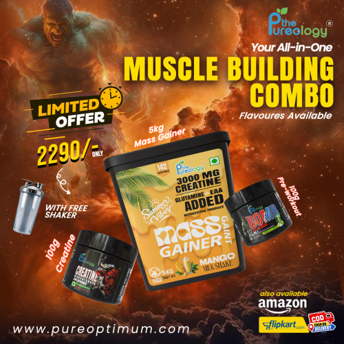 Hypertro 5 kg Gainer + 100 gm Pre-workout + 100 gm Creatine + 1 Shaker