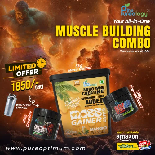 Hypertro 5 kg Gainer + 100 gm Pre-workout + 100 gm Creatine + 1 Shaker