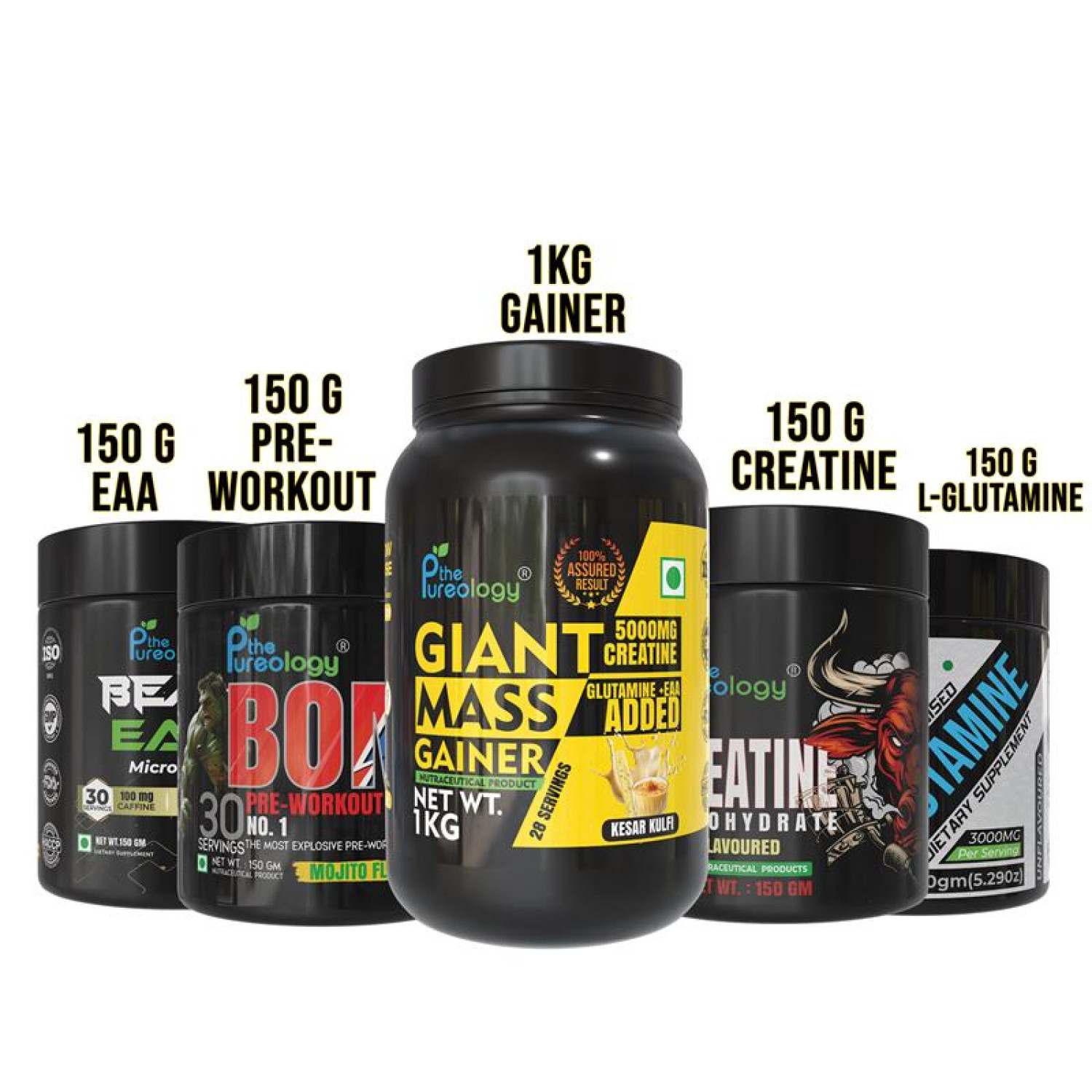 Gaining Combo ( Gainer 1 kg , 1 Creatine 150 gm ,1 Glutamine 150 gm, 1 Essential Amino 150 gm, 1 Pre-workout 150 gm)