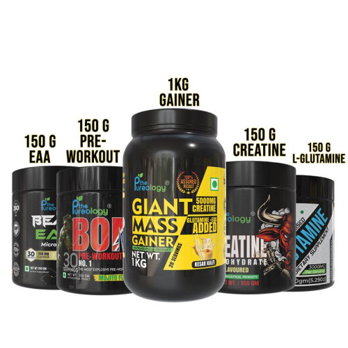 Gaining Combo ( Gainer 1 kg , 1 Creatine 150 gm ,1 Glutamine 150 gm, 1 Essential Amino 150 gm, 1 Pre-workout 150 gm)