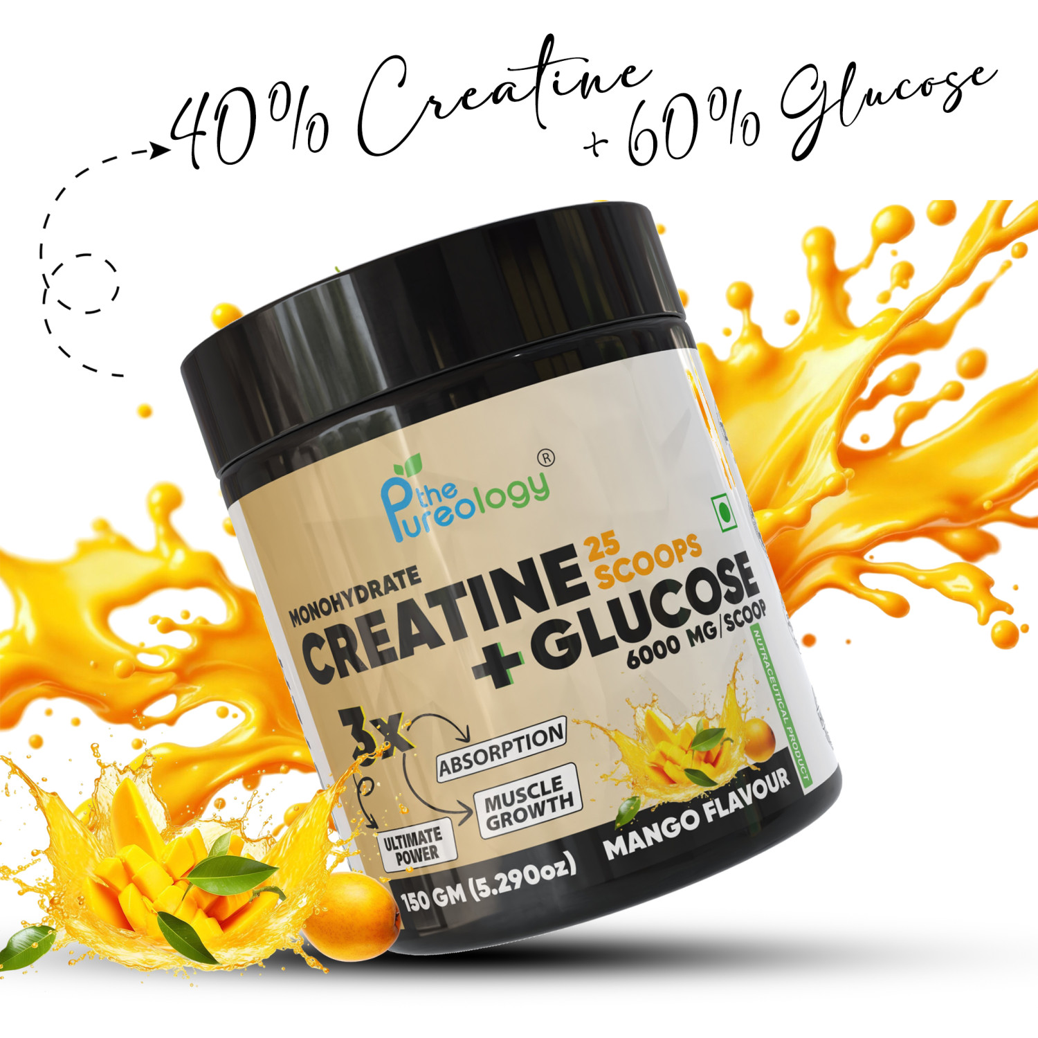 Monohydrate Creatine + Glucose Creatine  (150 g, Mango)  Monohydrate Creatine + Glucose Creatine  (150 g, Mango)