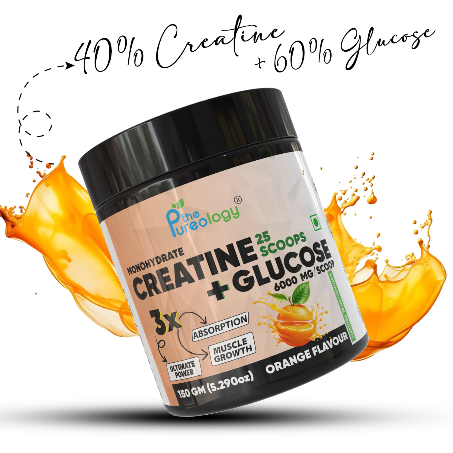 Monohydrate Creatine + Glucose Creatine  (150 g, Orange)  Monohydrate Creatine + Glucose Creatine  (150 g, Orange)
