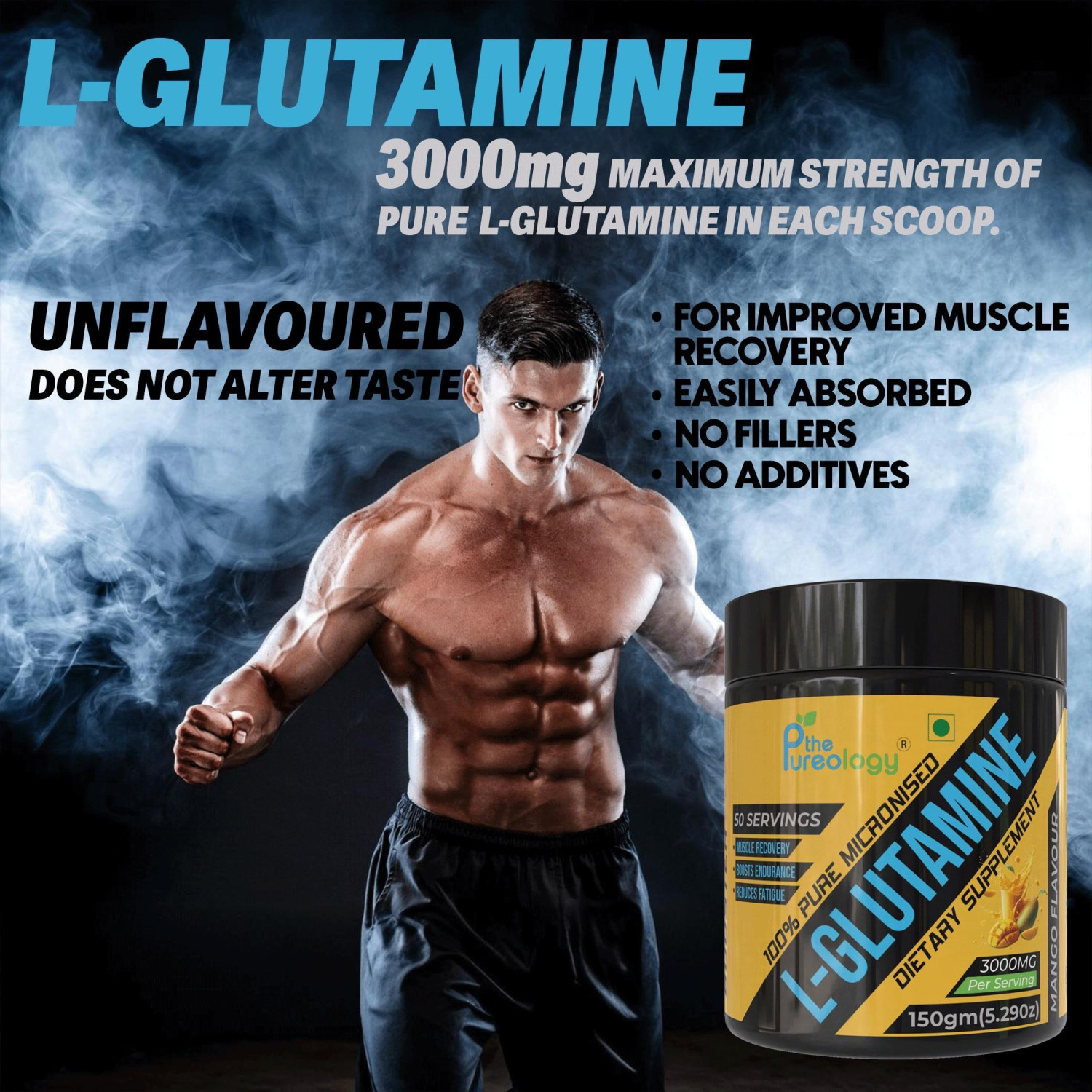 thepureology 100% Pure For Muscle Recovery Glutamine  (150 g, Mango)