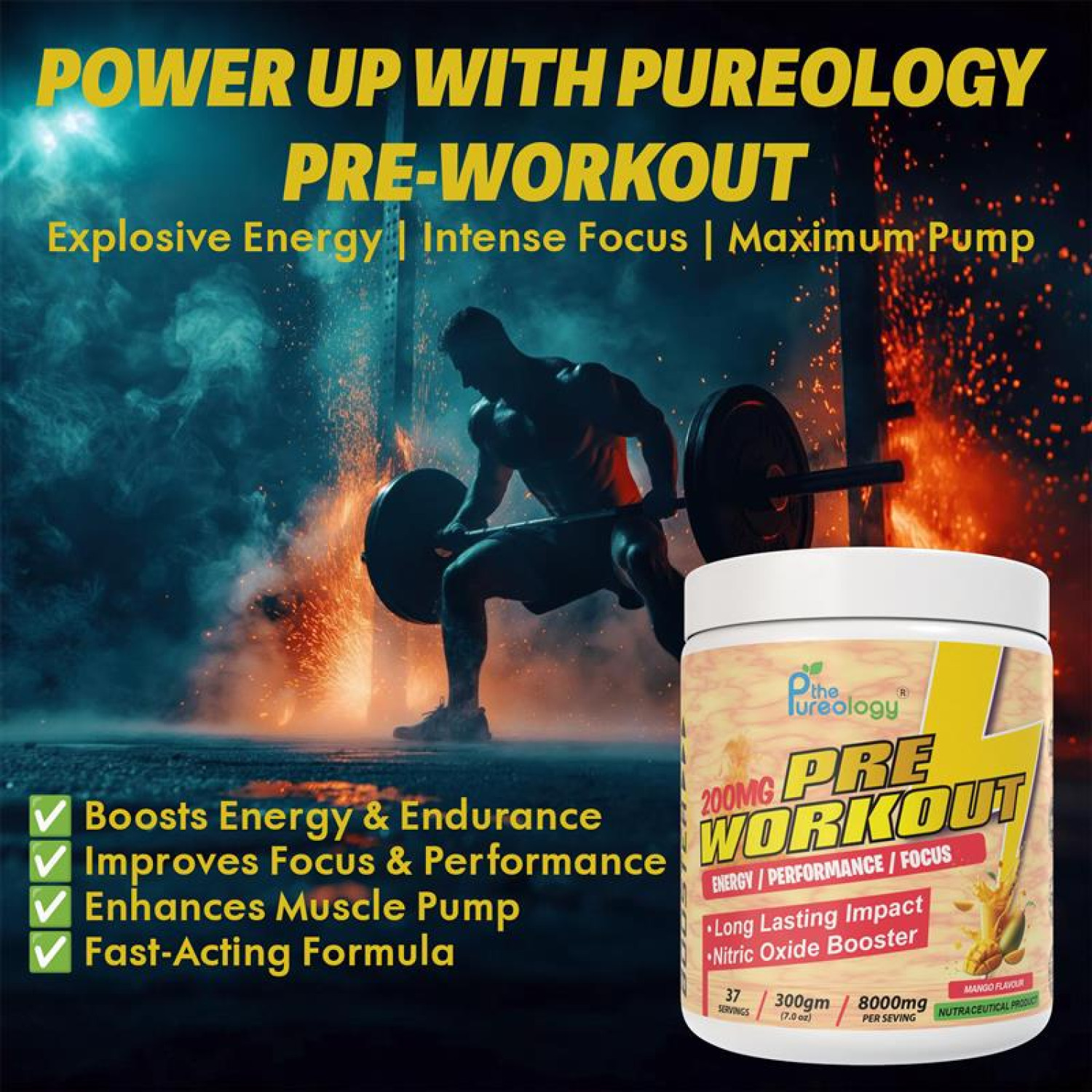 thepureology Pre Workout 8000mg Creatine  (300 g, Mango) thepureology Pre Workout 8000mg Creatine  (300 g, Mango)