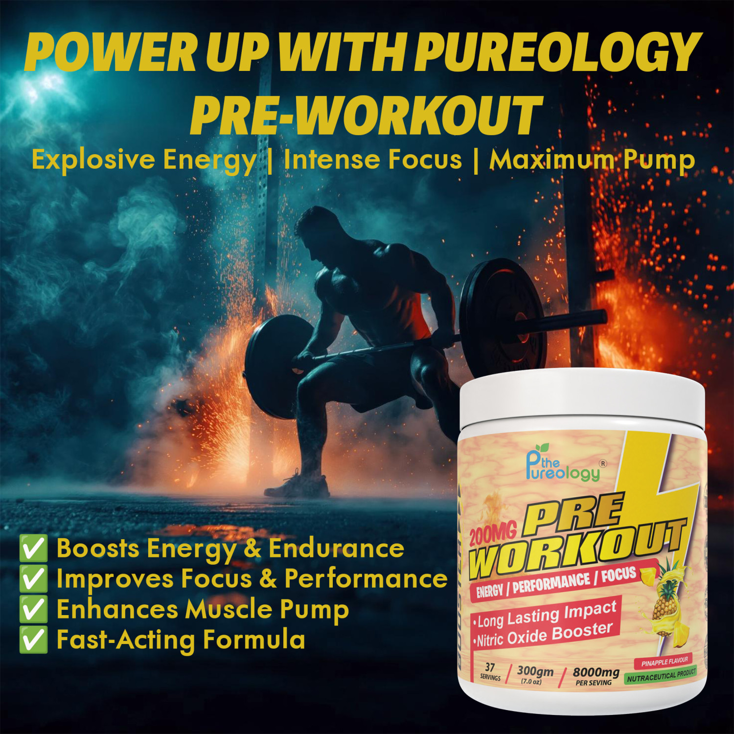 thepureology Pre Workout 8000mg Creatine  (300 g, Pineapple) thepureology Pre Workout 8000mg Creatine  (300 g, Pineapple)