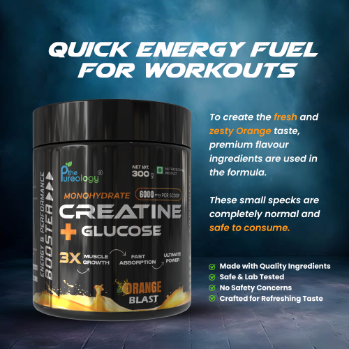 Thepureology Creatine + Glucose Creatine  300g Blast Orange Flavour