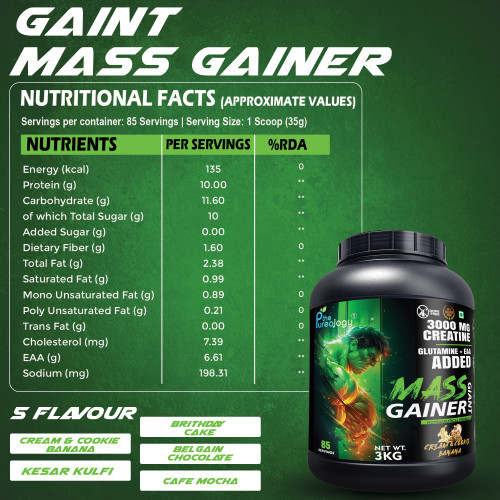 thepureology Giant Mass Gainer Weight Gainers/Mass Gainers  3kg Belgian Chocolate